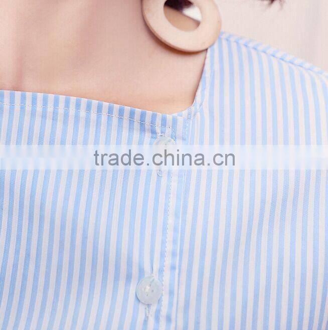 Latest new striped shirt designs for women long sleeven cotton shirt