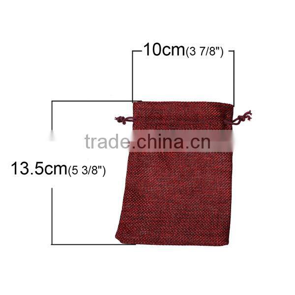 Burlap Jewelry Bags Drawstring Rectangle Dark Red 13.5cm x 10cm