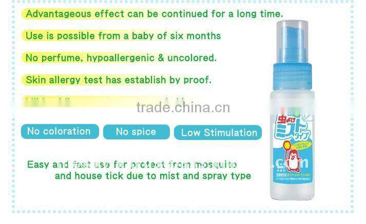 Japan Passed skin allergy test and No perfume, hypoallergenic, & uncolored best mosquito repellent spray for baby 40ml wholesale