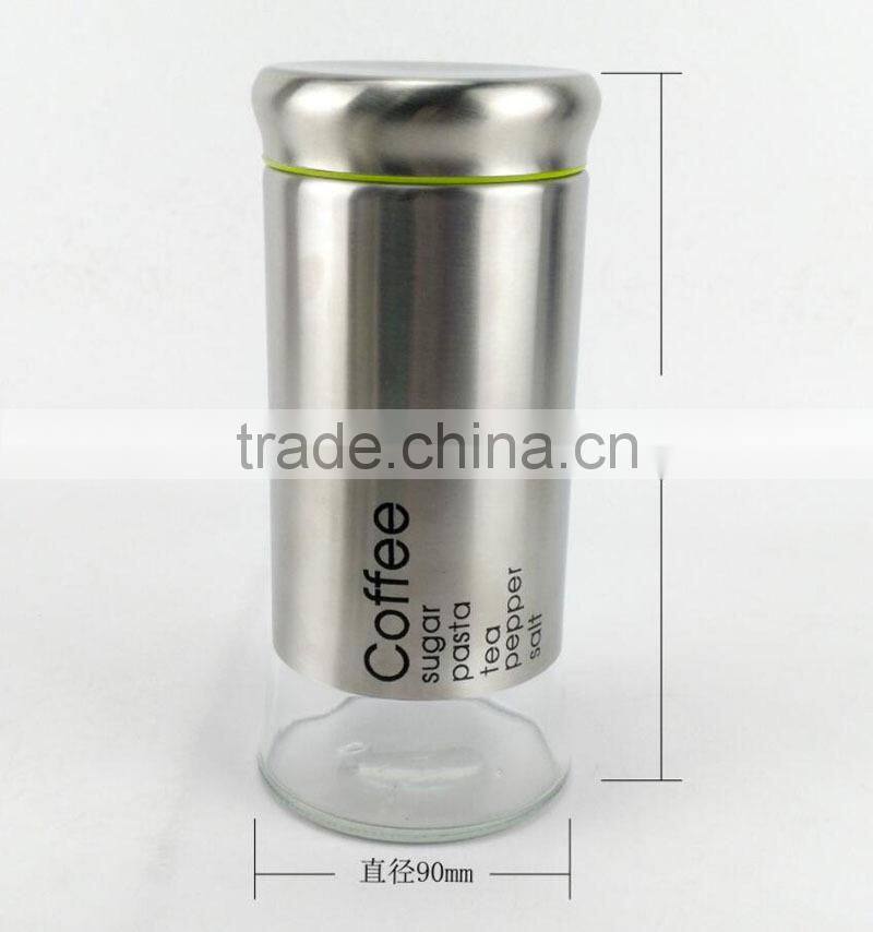 High quality stainless steel spice sugar salt pepper coffee storage bottle glass food storage jar