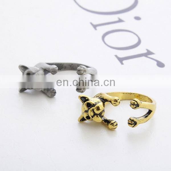 Fashion Design Gold Plated Dog Open Ring Animal Style Cuff Ring