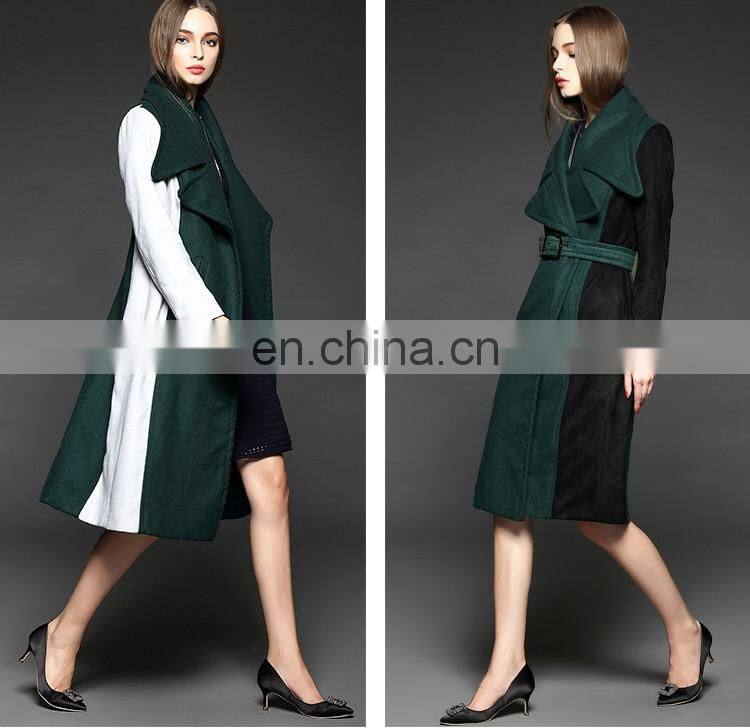 Woolen clothes designs for ladies long mix color wool trench coat