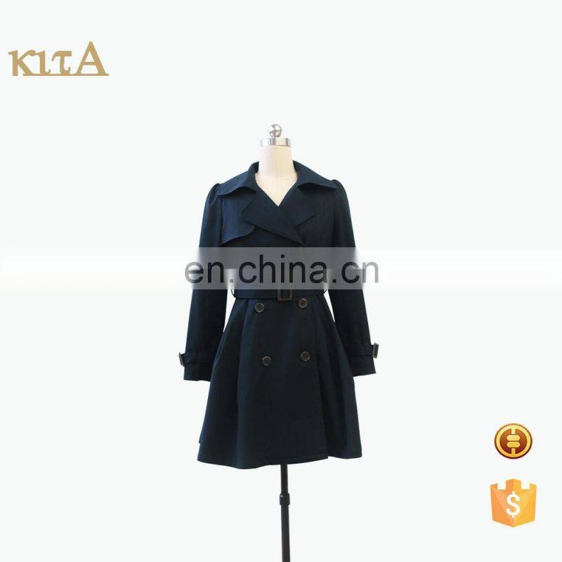 2016 Top sale Lady Autumn Double Breasted Dust Coat with Belt