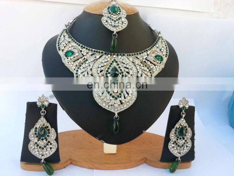 INDIAN LATEST BOLLYWOOD WHOLESALE ROYAL INSPIRED SILVER BRIDAL JEWELLERY/JEWELRY NECKLACE SET EARRINGS