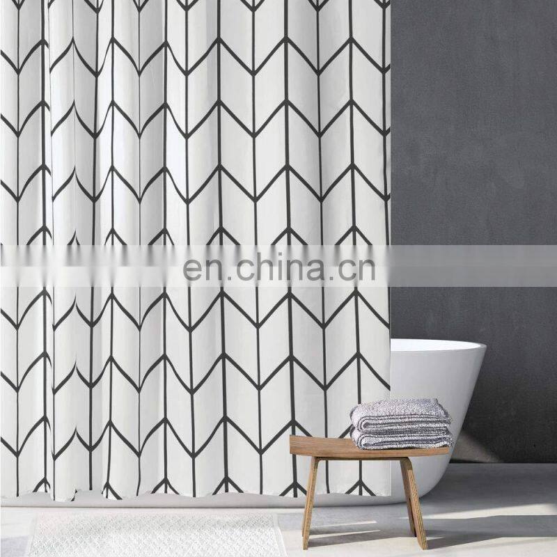 Extra long Black polyester hotel shower curtain with hooks