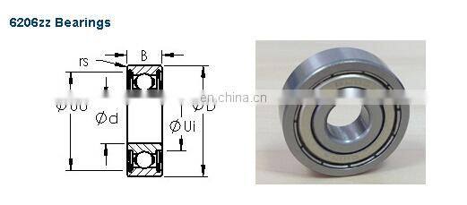 Deep groove ball bearing 6206zz washing machine bearing 6206 zz 30x62x16