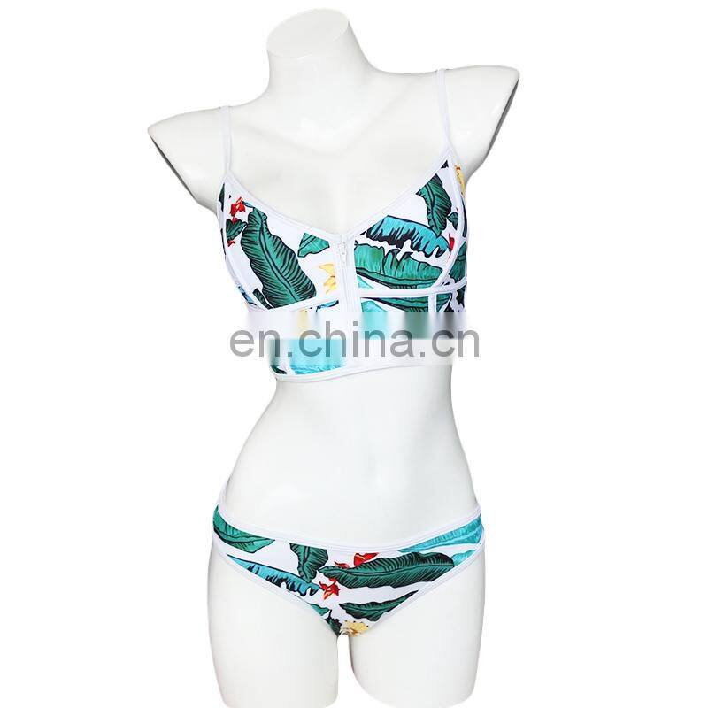 Floral Bikini Thong Zipper High Neck Swim Bathing Suit Plus Size Swimwear Women Brazilian Push Up Swimsuit