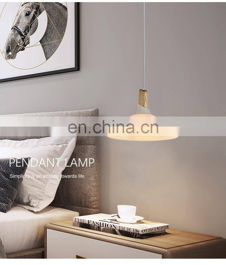 HUAYI New Design Iron Wood Glass Indoor Bedroom Living Room 60w Modern Hanging Pendant Light