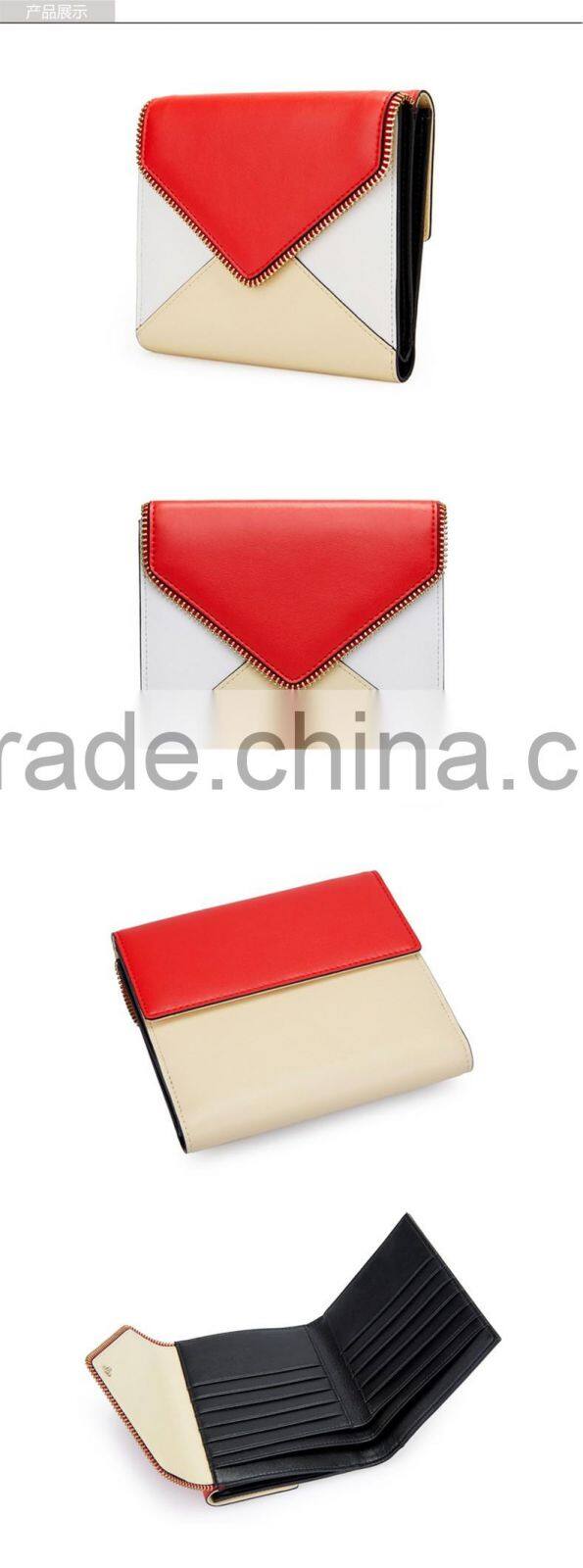 High Quality Large Capacity Multifunctional CONTRAST COLOR Custom Genuine Leather Zip Women RFID Blocking Wallet for Ladies