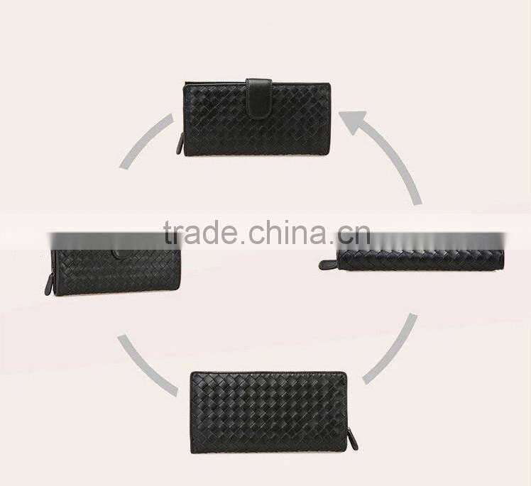 good quality soft sheepskin wallet hand knitting long style purse hot selling lgenuine leather wallet