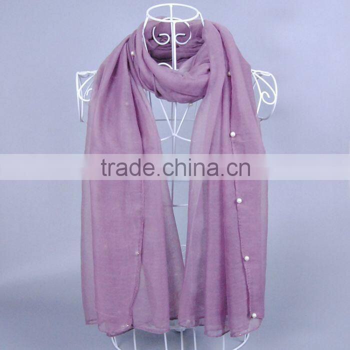 Wholesale Women Fashion Solid Color Cotton Pearl Scarf With Jewelry