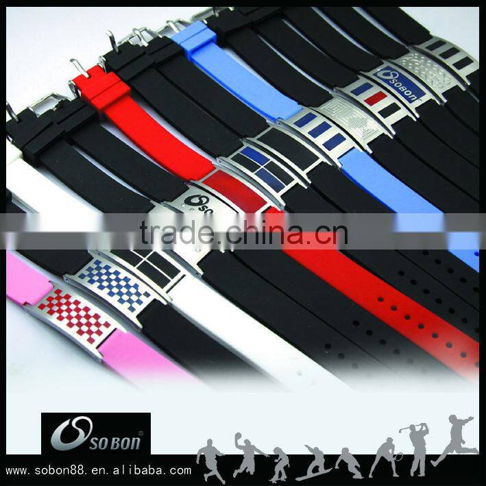 silicone titanium health bracelet with metal clasp laser engraving