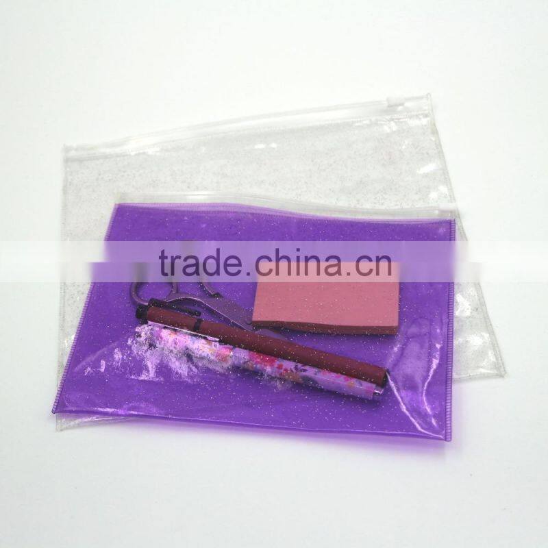 Glitter transparent plastic PVC pencil case with zipper