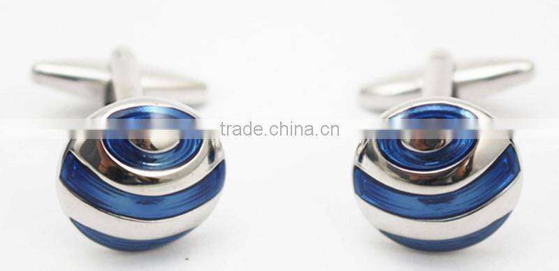 Trendy Christmas gift cufflink set mens round blue cuff buttons
