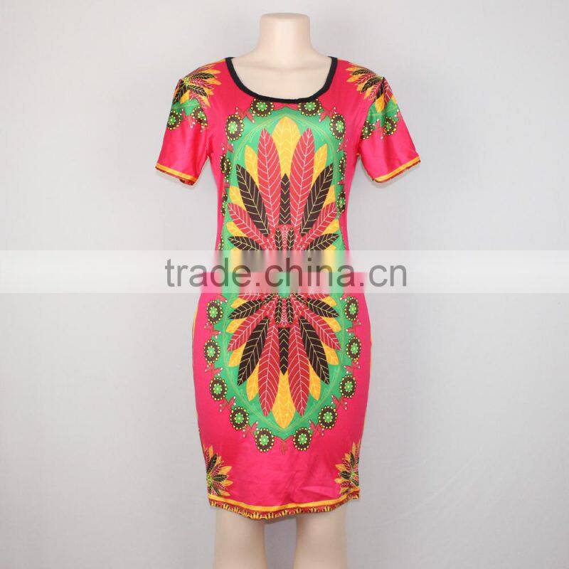 Alibaba China wholesale Dashiki dress African Freedom Short Sleeve Multi Vibrant Color dress