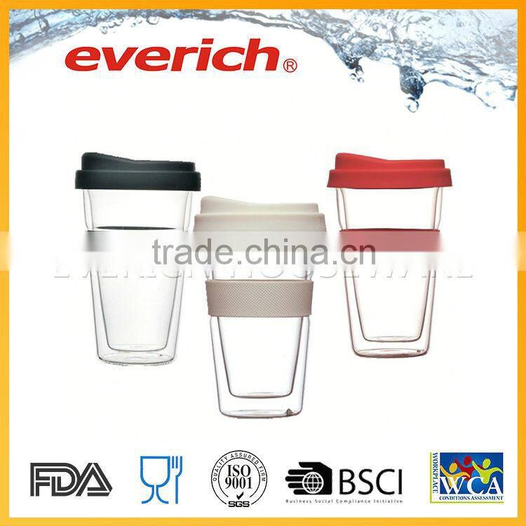FDA Grade Unique Design Healthy Colored Double Wall Glass Coffee Cup