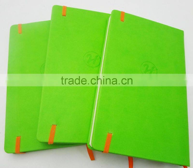 green leather with orange elastic band customized design your own notebook