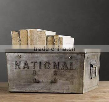 Industrial rustic metal storage box with handle