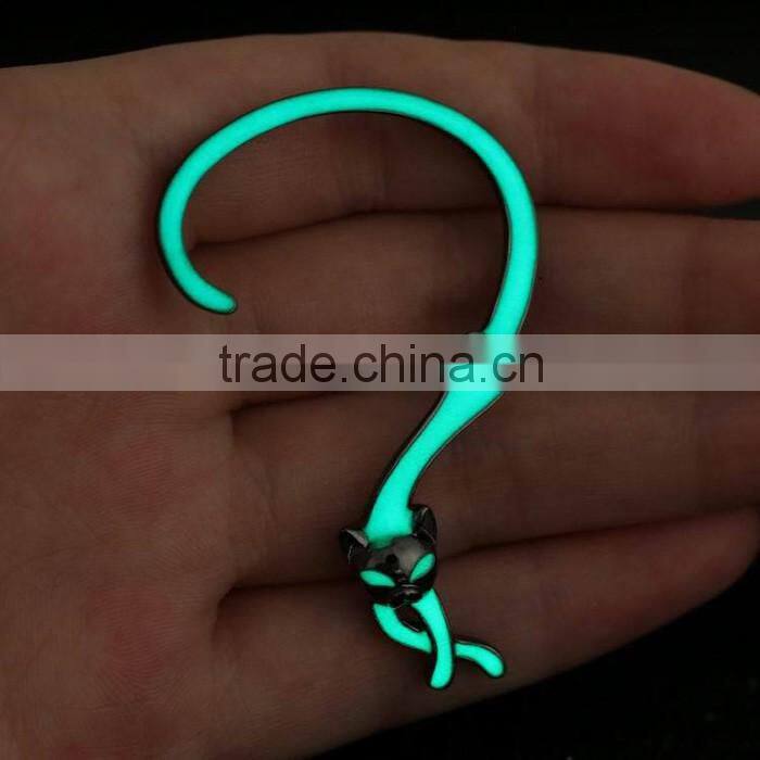 Vogue noctilucent jewelry elegant cat earrings personalized ear cuff wholesale