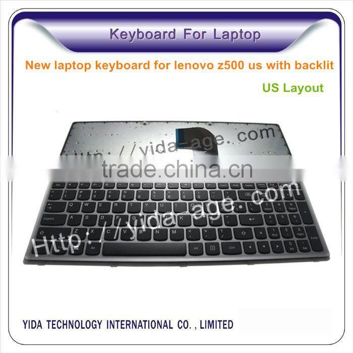 wholesale new US laptop keyboard for lenovo Z500 with backlit and frame