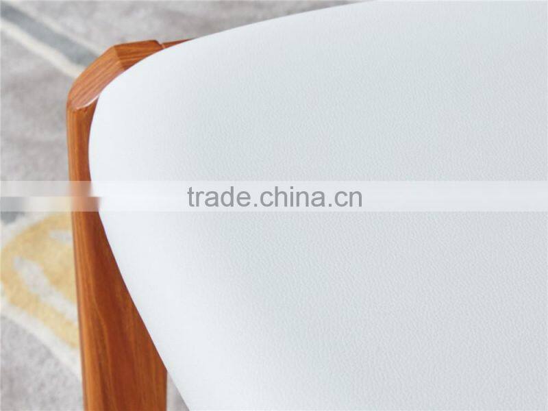 Modern wooden high glossy white and teak color round functional dining table and dining chair in dining room sets