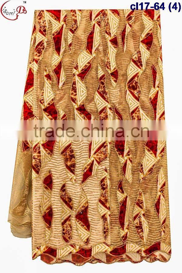 CL17-64 hot sale fashion new design embroidered tulle lace plus wax with stone for making wedding dress or cloth net lace