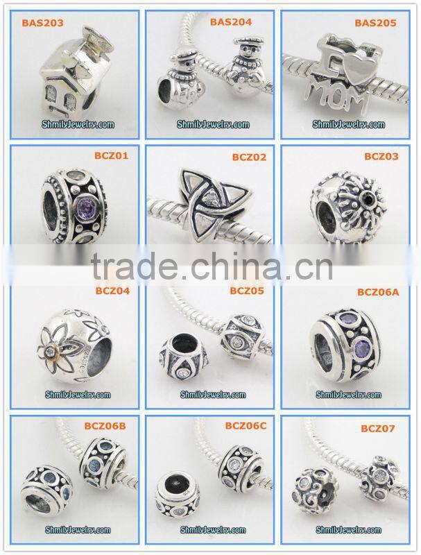 Wholesale 925 Silver Purple CZ Crystal European Flower Beads BCZ48