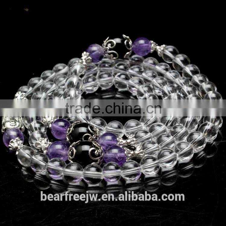 Bear Free Jewelry Multilayer Tibetan Natural AAA Grade Clear Quartz Mala Bead Prayer Wrap Bracelet Necklace