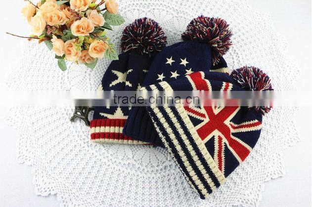 Winter Ski Beanies Knit Hats with Pom Pom for Lady