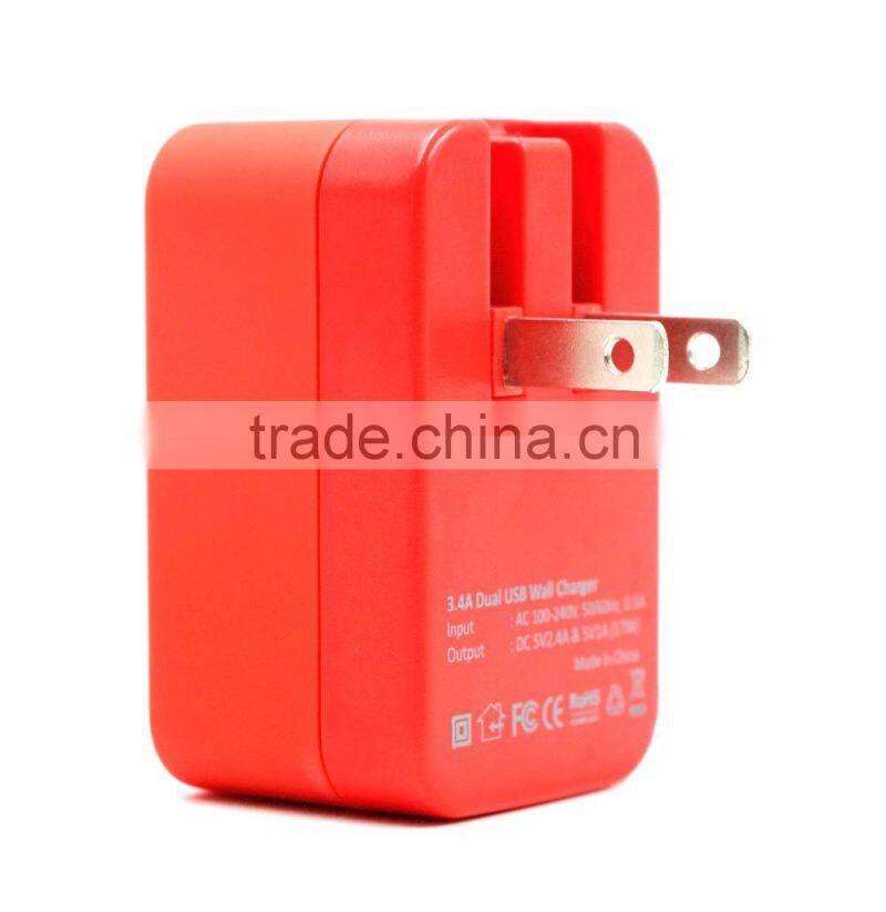 UK standard 5V 3.4A universal dual usb wall charger for home and travel charger