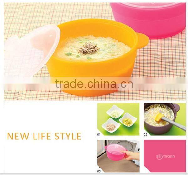 Personalized Round Silicone Rubber Kitchen Microwave Bowl with Lid
