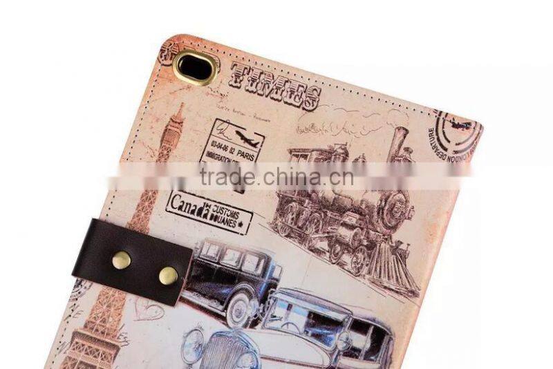 Retro Colorful Painting Flip Standing Pu Leather Case For iPad Pro With Sleeping Function