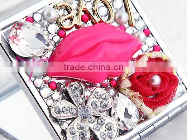 Luxury lip design square Small promotional double sided personalized handheld mirror
