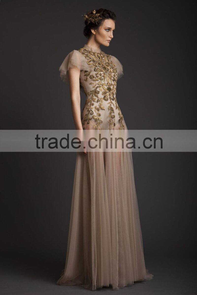 Sexy see through Vintage cap sleeve Embroided Formal dress burgundy evening Dress 2015(MOTB-089)
