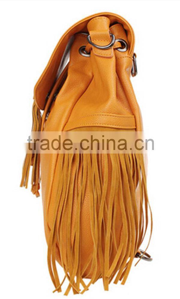 Bucket woven bead tassel darwstring wholesale from china fancy lady's backpack