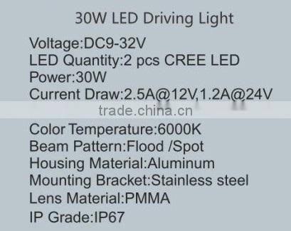 Highpower performance vehicle LED Driving Light, LED working Lamp for ATV SUV TRUCK JEEP Offroad Vehicles(SR-LDW-30A,30W)