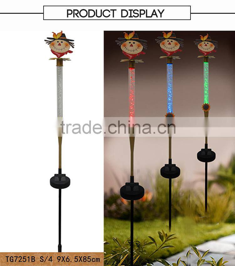 Outdoor Decorative Harvest Festival Scarecrow Metal Garden Stake Solar Led Light