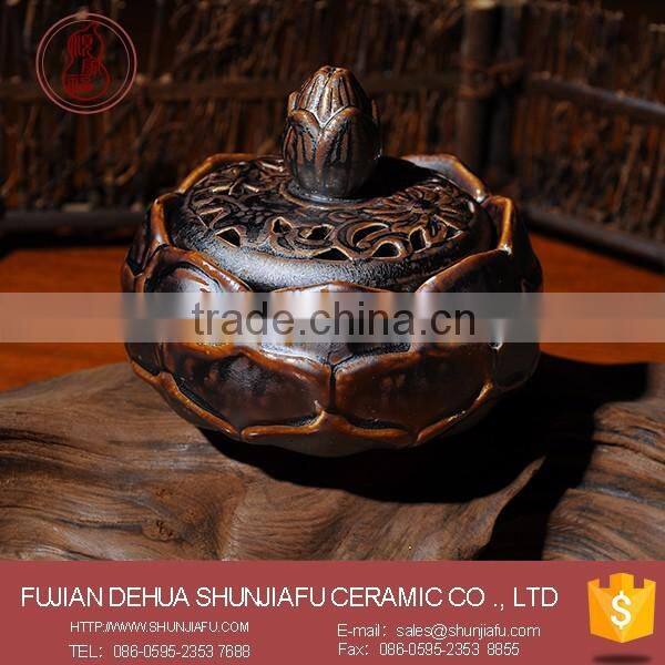 Chinese Antique Hand Made Lotus Shape Ceramic Incense Stick Holder