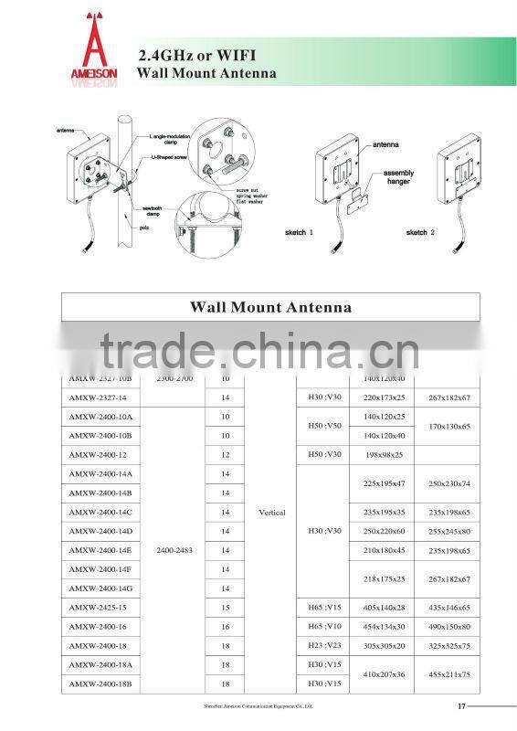 12dBi Directional Wall Mount Patch Panel Flat 2.4 GHz PCB Antenna