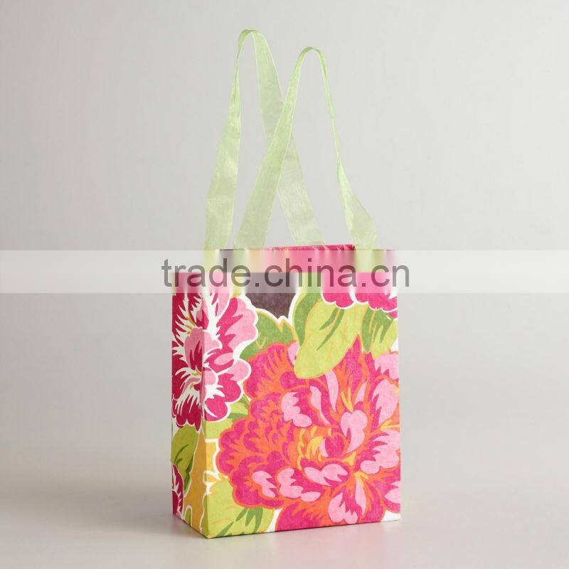 2014 high quality printed Drawstring Paper Bag with webbing handles