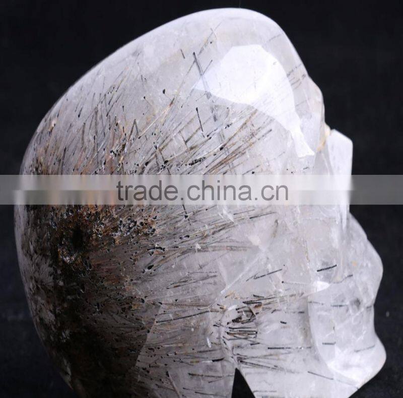 1.95kg big tourmaline Rock crystal Skull for sale