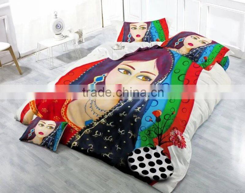 100%polyester microfiber 3d Print Bedding Set India beautiful girl design bedsheet set