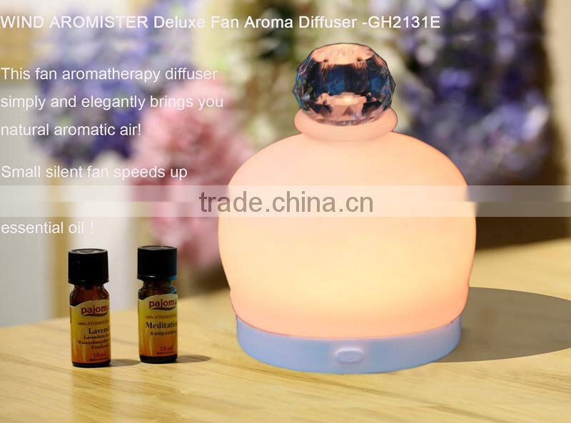 Newest Polystone USB/Battery-powered Fan Aromatherapy Diffuser,Mini Oil Diffuser,Portable Oil Dispenser w/7-color-change Light