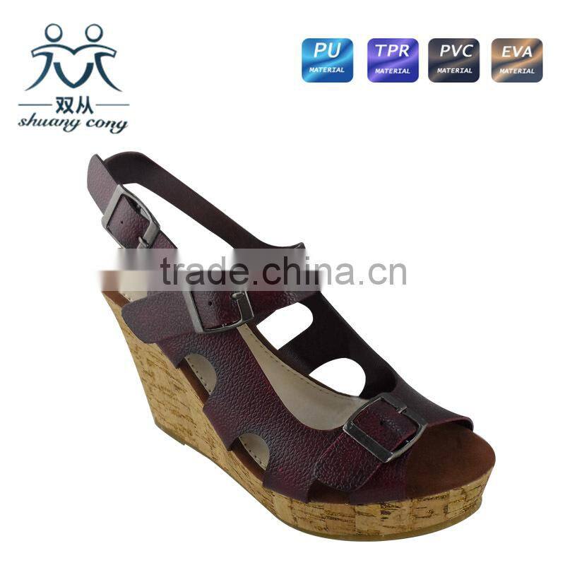 2016 fuzzy PU latest high heel wedge fashion women fancy girls sandals