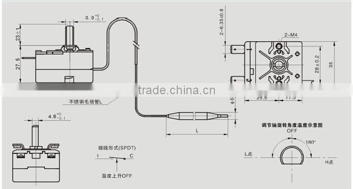 Capillary electric oven thermostat