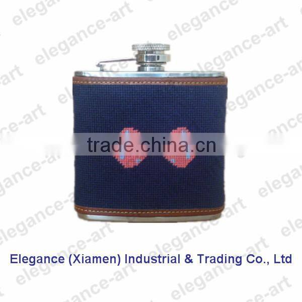 New Style Bowtie Needlepoint Hip Flasks with Cowhide Leather for women