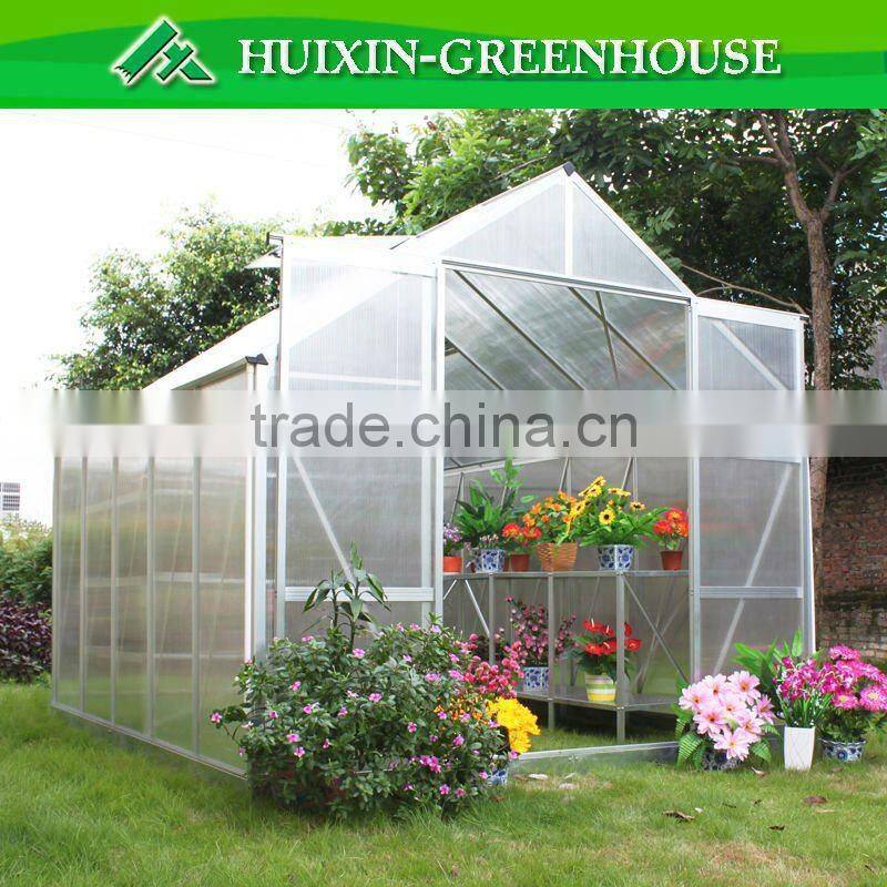 new-style and widely used deluxe tempered glass greenhouse with green aluminium frame