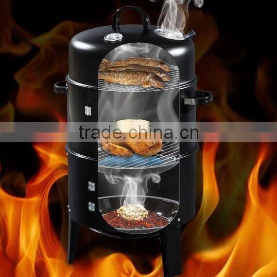 black steel 3-in-1 BBQ smoker