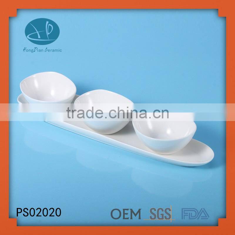 White Snack Dish Set/Porcelain Small Bowl With Saucer/Mini spoon Set With base