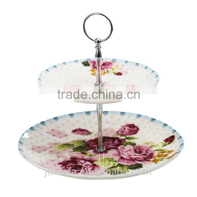 ceramic double layer cake plate